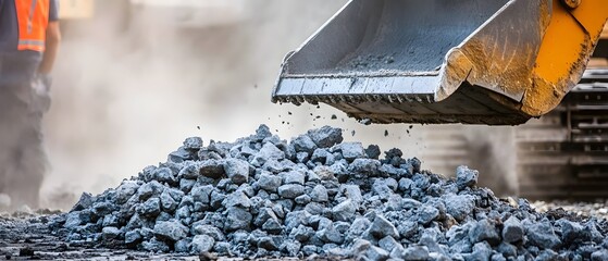 Excavator Bucket Dumping Rubble And Debris.
