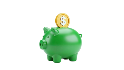 Green Piggy Bank with Gold Dollar Coin