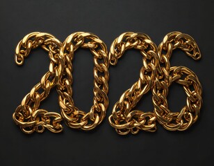 Golden chain links form the number 2026 on a contrasting dark background