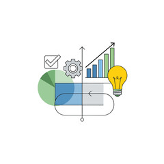 Business Growth Infographic with Lightbulb and Charts in Modern Flat Design with Green and Blue Colors for Marketing Presentations isolated on a transparent background