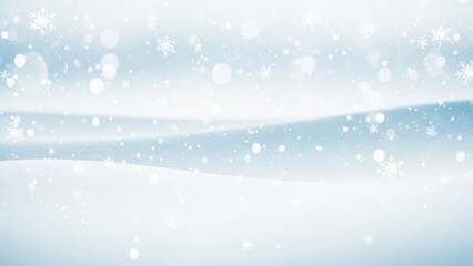 Snowy landscape with falling snowflakes and bokeh lights