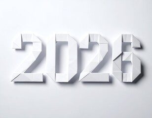 Origami-style 2026 numbers on a white backdrop, soft shadows