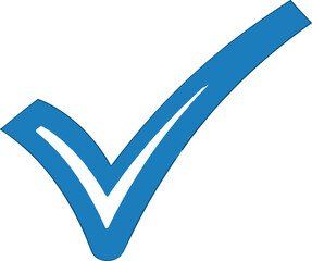 Blue checkmark icon in simple flat design with bright blue color on white background for approval symbol isolated on a transparent background
