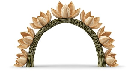Elegant wooden lotus flower archway isolated on white background for various designs