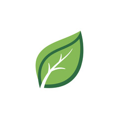 Green Leaf Icon in Simple Flat Design with White Veins on Solid White Background for Eco Branding isolated on a transparent background