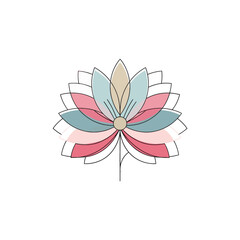 Stylized Lotus Flower Illustration in Pastel Colors with Simple Line Art for Wellness Branding isolated on a transparent background