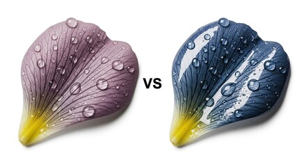 The Comparison of Flower Petals with Water Droplets Depicting Different Coloration and Contrast