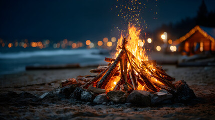 Beach Bonfire at Night Warmth and Light by the Sea.
