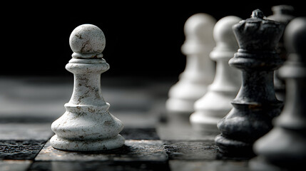 Chess Game Strategy White Pawn in Focus on Chessboard.