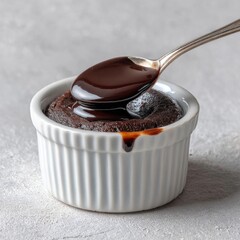 Chocolate Lava Cake Delight Spoonful of Decadence in White Ramekin.