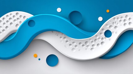 Abstract blue and white wavy background with circular patterns.