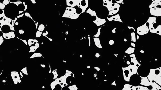 Abstract flow dominated by geometric ink splatters (circles, triangles)