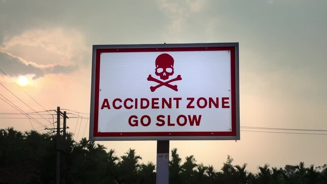 Traffic rules and signs board on road for accident prone zone for the driver as warning.