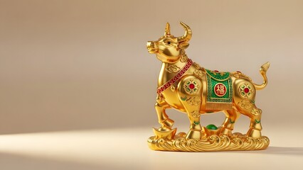 Chinese New Year Golden Ox Statue Luxury Prosperity Symbol Decoration Background