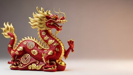 Chinese New Year Luxury Red Gold Dragon Zodiac Statue Premium Festive Background