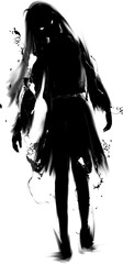 女性の墨絵シルエットゾンビの挿絵イラスト