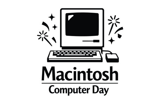 Minimal Classic Computer Tribute Symbol for Macintosh Computer Day