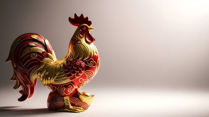 Chinese New Year Luxury Red Gold Rooster Zodiac Figurine Festive Prosperity Background