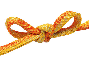 Orange/yellow rope tied in a bow-like knot, against a black background