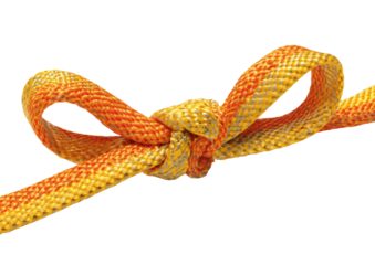 Orange/yellow rope tied in a bow-like knot, against a black background