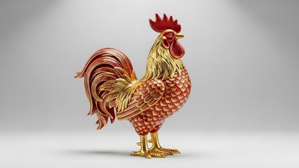 Chinese New Year Luxury Red Gold Rooster Zodiac Figurine Premium Festive Background