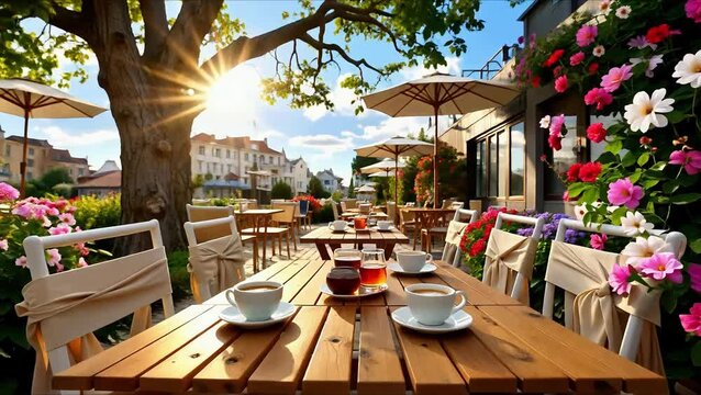 Luxury restaurant with outdoor seating in city resort