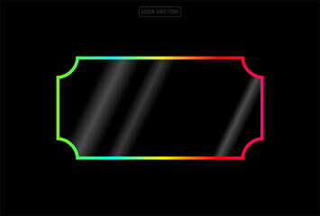 Neon glow light rectangle frame. Led rectangular game button. Green yellow light outline on black with soft luminous effect