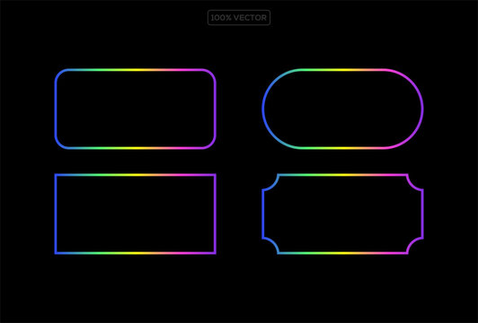 set of Neon glow light rectangle frame. Led rectangular game button. Green yellow light outline on black