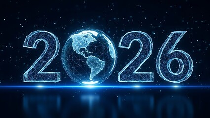 Futuristic 2026 vision with glowing globe and digital network connections