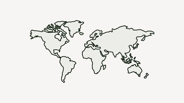 World map animation showcases a green simplified continent version for dynamic global presentations.