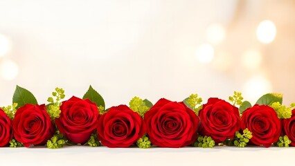 Valentine Rose Border Background With Fresh Red Flowers And Clean Copy Space