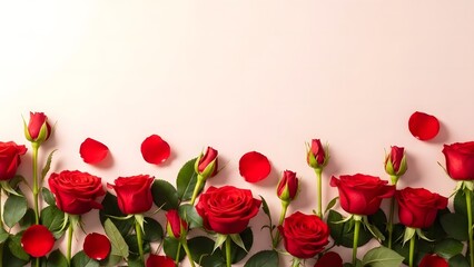 Valentine Rose Border Background With Red Petals And Soft Copy Space