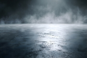 Fototapeta premium Fog covers a dark surface with a light effect in a dim space during nighttime hours