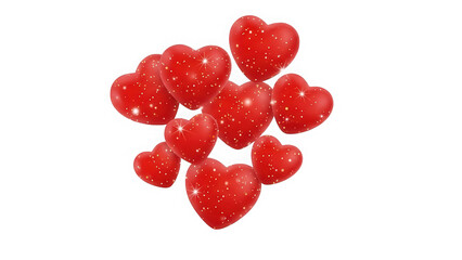 Vibrant red heart-shaped candies on white background