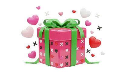 Colorful gift box with hearts and xoxo pattern