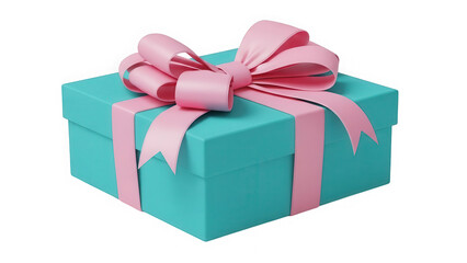 Elegant turquoise gift box with pink ribbon bow