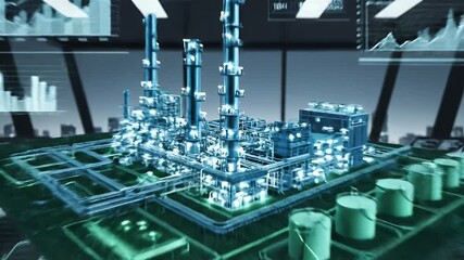 Futuristic industrial plant with digital interface and data visualization Technology - Powered by Adobe