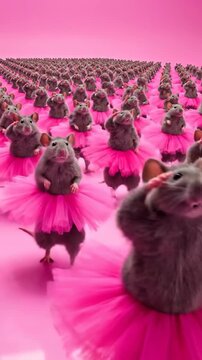 Army of Rats in Pink Tutus Marching in a Whimsical Parade