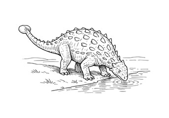 Ankylosaurus hand drawn simple sketch vector illustration