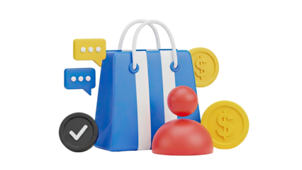 E-commerce Icons: Shopping Bag, Chat, Coins, Person, Checkmark
