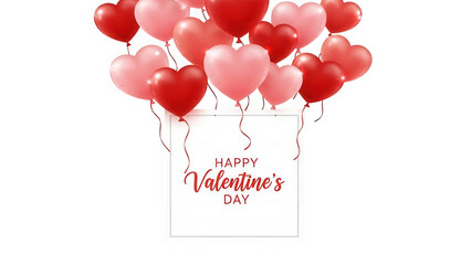 Valentine's day hearts balloons greeting card isolated on transparent background