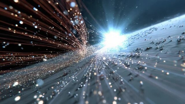 Cosmic Pathways: A breathtaking illustration of interconnectedness and boundless energy, as golden and silvery streams converge, creating a brilliant, radiant focal point.