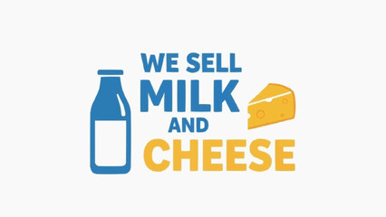 Dairy products advertisement with milk bottle and cheese