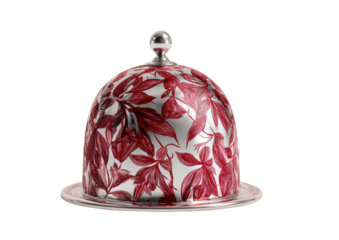 Cloche with red leaves on silver base