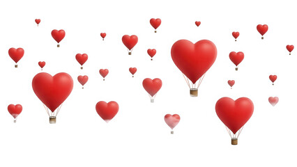 Floating hearts balloons isolated on transparent background
