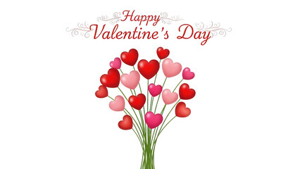 Happy valentine's day hearts bouquet isolated on transparent background