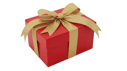 Elegant red gift box with golden bow isolated on transparent background