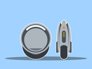 An electric unicycle (EUC) prototype, also described as a vision of green mobility. Modern transportations illustration. Flat vector concept.	