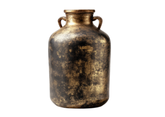 Antique, speckled gold-and-black vase with small handles against black