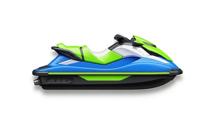 Naklejka premium Bright Blue and Green Personal Watercraft on White Background